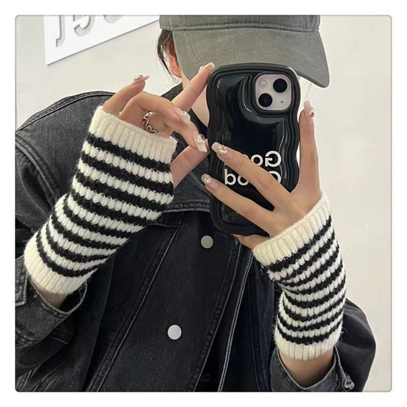 Fingerless Glove Knit - Krótkie prążkowane rękawiczki bez palców, dzianinowe